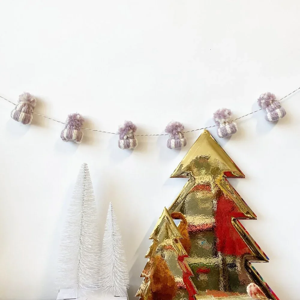 Handmade Winter Mini Knit Beanie Hat Christmas Garland Christmas Decorations